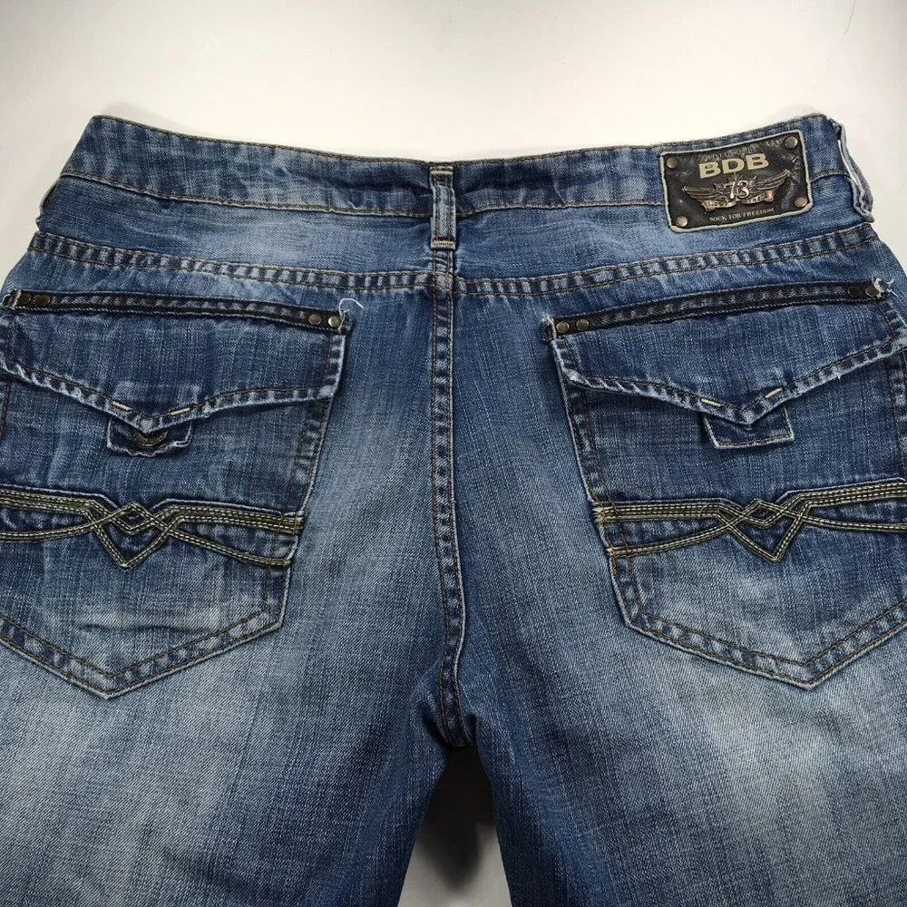 Buffalo‎ David Bitton Mens Blue Jeans 34X28 Boot Cut Ripped Rough Cuffs Denim